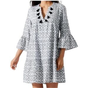 TOMMY BAHAMA Diamond Clip Tiered mini dress b&w w/tassel accent sz Small - NWT!